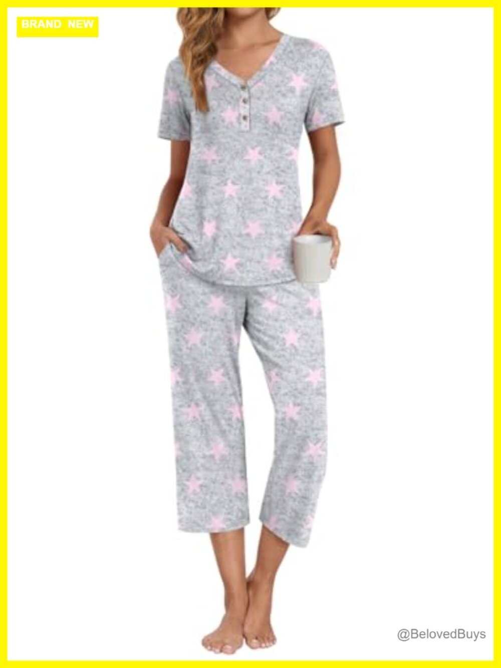 Women's Pajama Set Rayon Spandex Short Sleeve Top Capri Pants Lounge Sleepwear